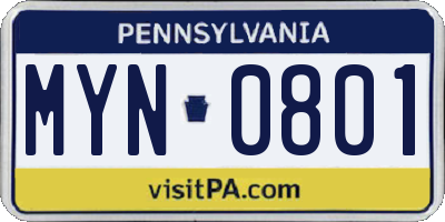 PA license plate MYN0801