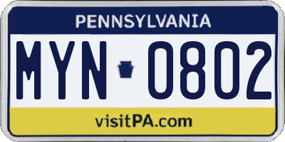 PA license plate MYN0802