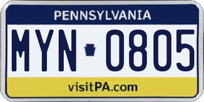 PA license plate MYN0805