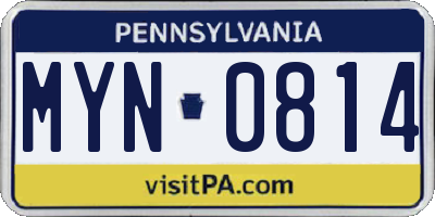 PA license plate MYN0814