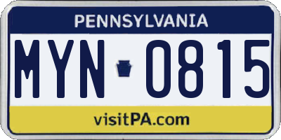 PA license plate MYN0815