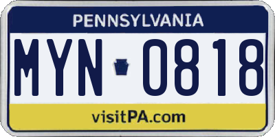 PA license plate MYN0818