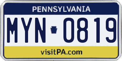 PA license plate MYN0819