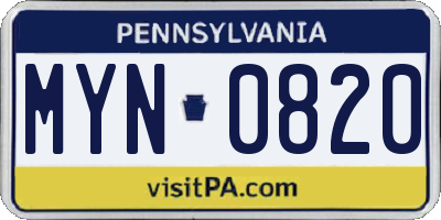 PA license plate MYN0820
