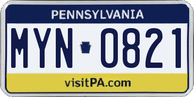 PA license plate MYN0821