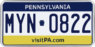 PA license plate MYN0822