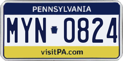 PA license plate MYN0824