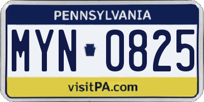 PA license plate MYN0825