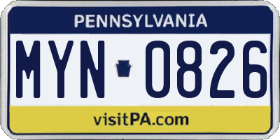 PA license plate MYN0826