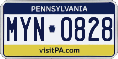 PA license plate MYN0828
