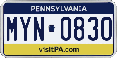 PA license plate MYN0830