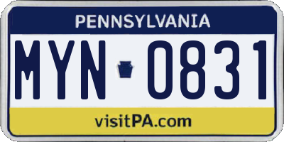 PA license plate MYN0831