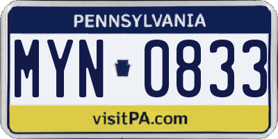 PA license plate MYN0833