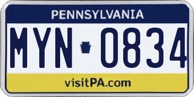 PA license plate MYN0834