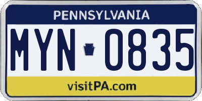 PA license plate MYN0835