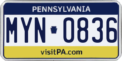 PA license plate MYN0836