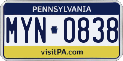 PA license plate MYN0838