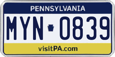 PA license plate MYN0839