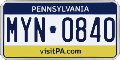 PA license plate MYN0840
