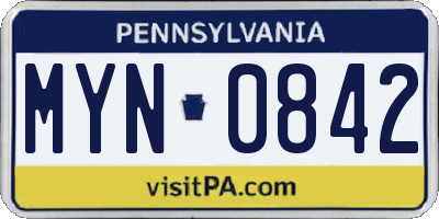 PA license plate MYN0842