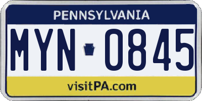 PA license plate MYN0845