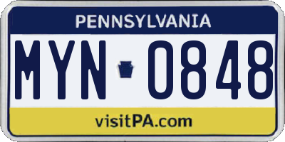 PA license plate MYN0848