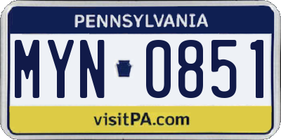 PA license plate MYN0851