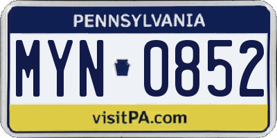 PA license plate MYN0852