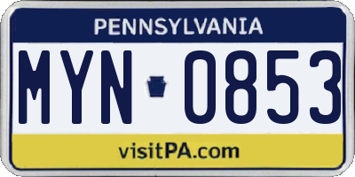 PA license plate MYN0853