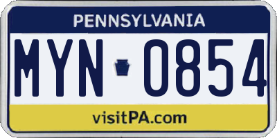 PA license plate MYN0854
