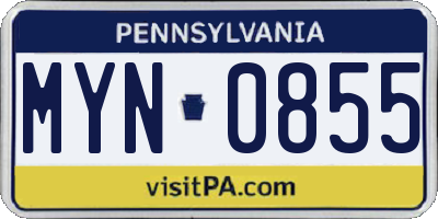 PA license plate MYN0855