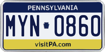PA license plate MYN0860