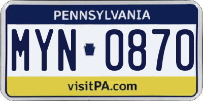 PA license plate MYN0870