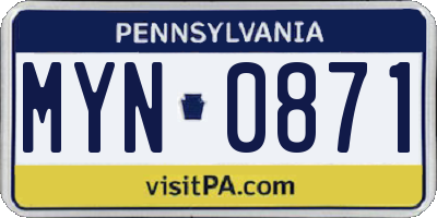 PA license plate MYN0871