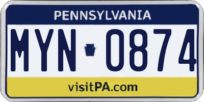 PA license plate MYN0874