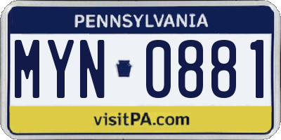 PA license plate MYN0881