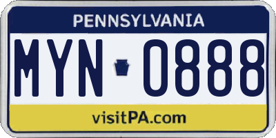PA license plate MYN0888