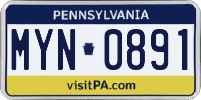 PA license plate MYN0891