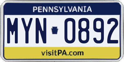 PA license plate MYN0892