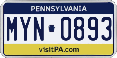 PA license plate MYN0893