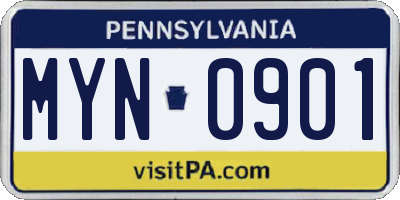 PA license plate MYN0901