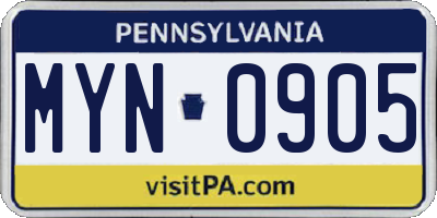 PA license plate MYN0905