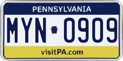 PA license plate MYN0909
