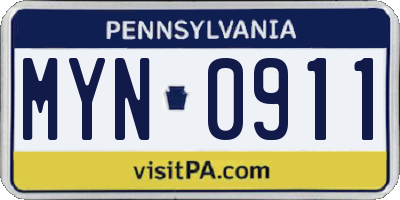 PA license plate MYN0911