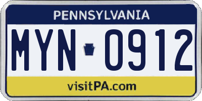 PA license plate MYN0912