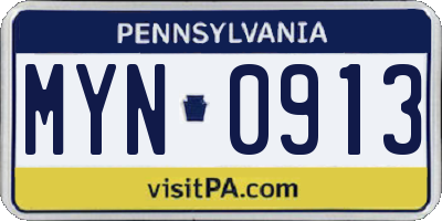 PA license plate MYN0913