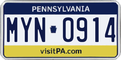 PA license plate MYN0914