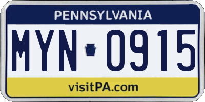 PA license plate MYN0915