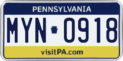 PA license plate MYN0918