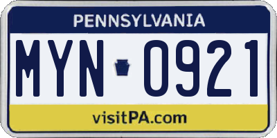 PA license plate MYN0921